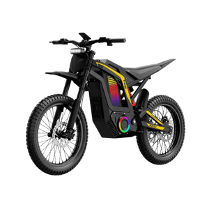 Freego Nova 4 electric dirt bike shown in a front three-quarter view with transparent background.
