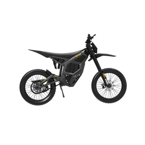Black Freego Nova 5 Pro electric dirt bike with professional off-road tires and sleek frame design, shown from a full side profile view