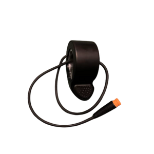 Black electronic device with a cable on a white background