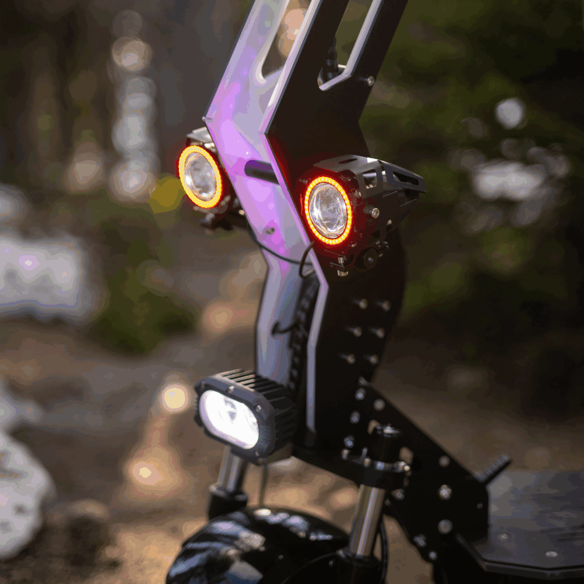 Freego D11 with light on in the forest