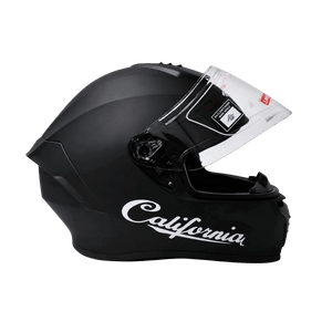 Freego California matte black motorcycle helmet open visor view
