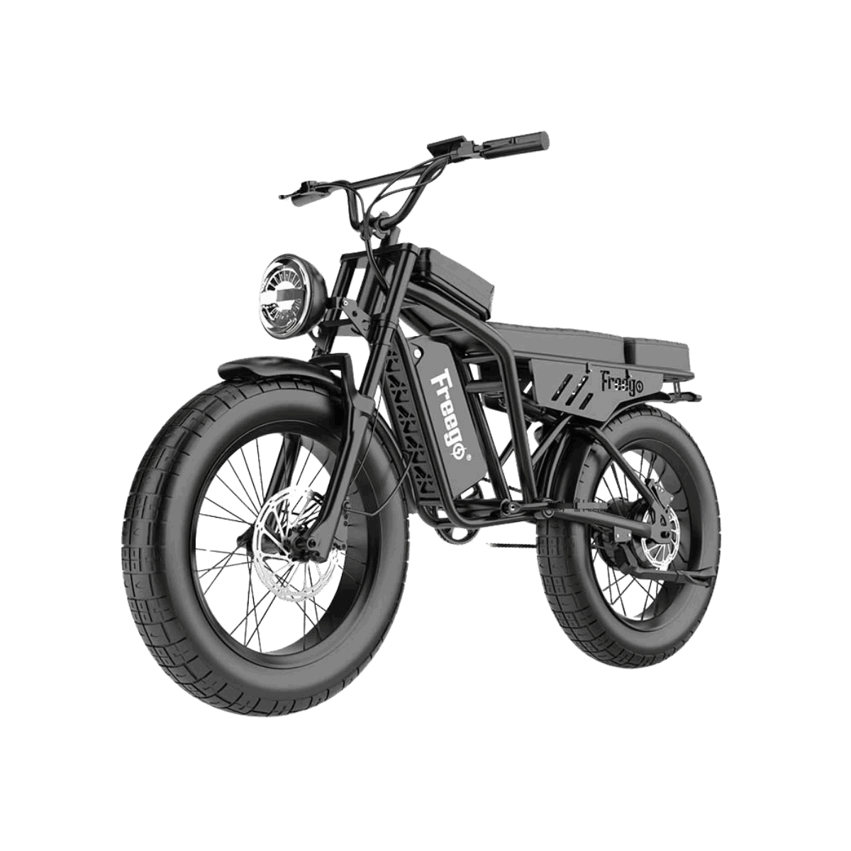 Freego Shotgun Lite F0 fat-tire eBike designed for comfort and stability, transparent background