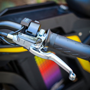 Close-up detail shot of the Freego Nova 4 electric bike's brake lever and handlebar controls