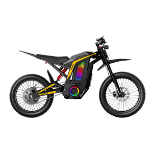 Freego Nova 4 electric dirt bike rear side view with rugged frame and all-terrain tires